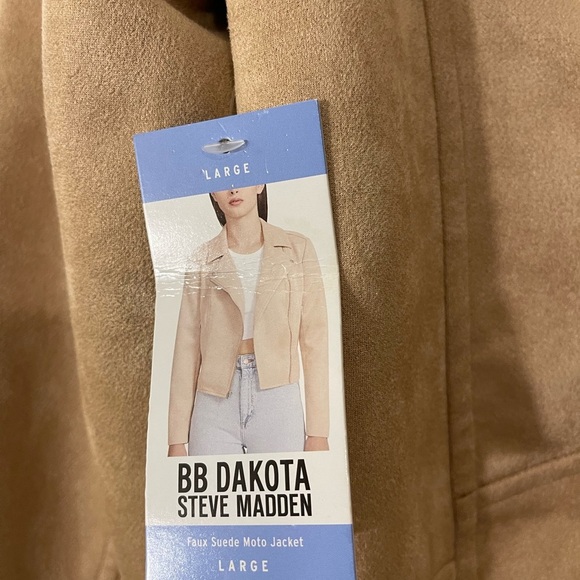 BB Dakota Tan Faux Suede Large Size Moto Jacket with Two Zippered Pockets - Picture 6 of 8